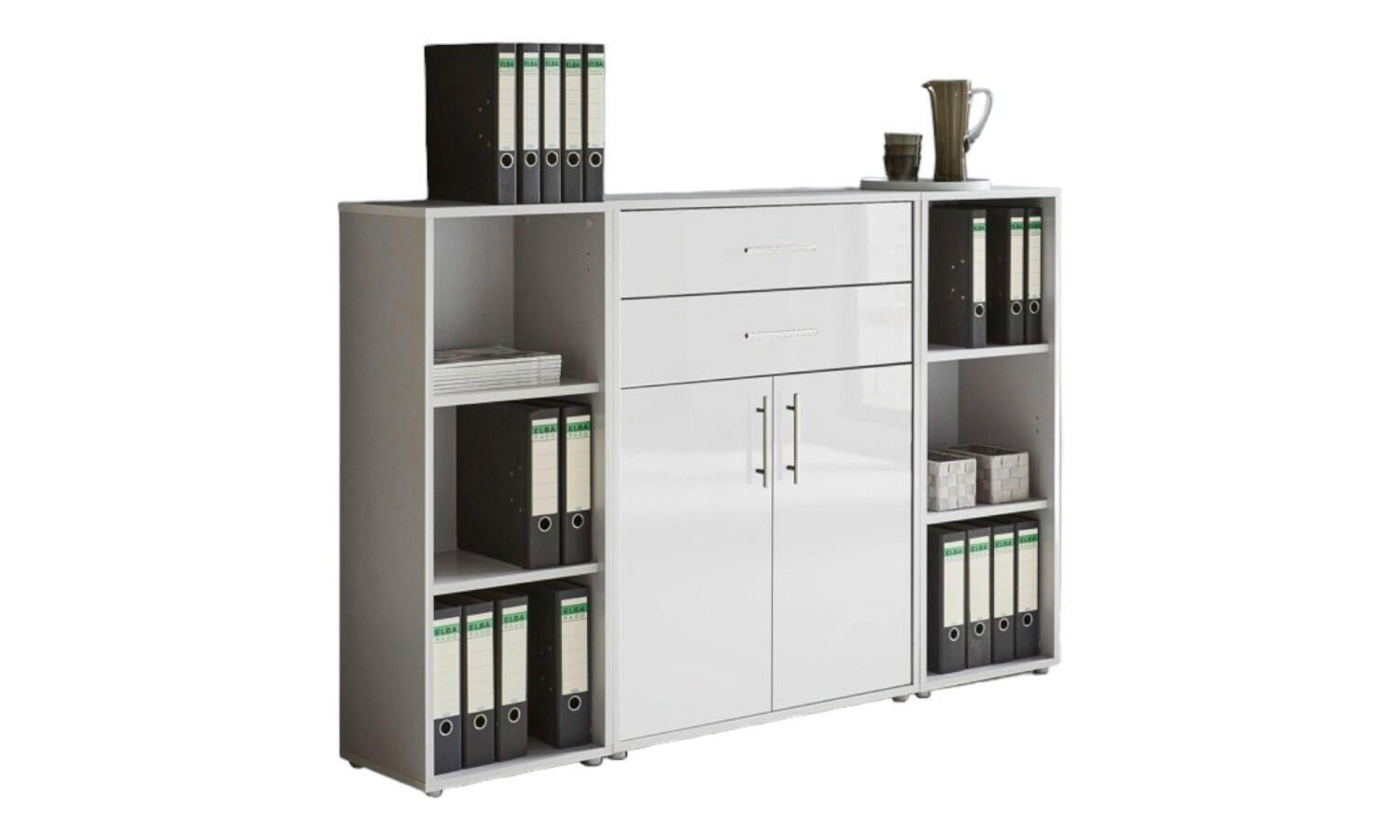 AKTENSCHRANK Weiß Hochglanz, Grau  - Weiß Hochglanz/Grau, MODERN, Holzwerkstoff (172,6/113,6/33cm) - MID.YOU