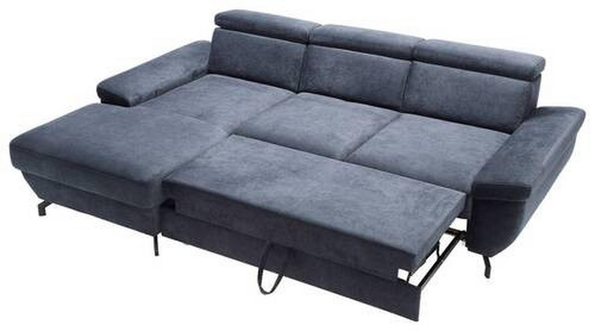 ECKSOFA in Velours Dunkelblau  - Silberfarben/Dunkelblau, Modern, Textil/Metall (182/262cm) - Trendmanufaktur