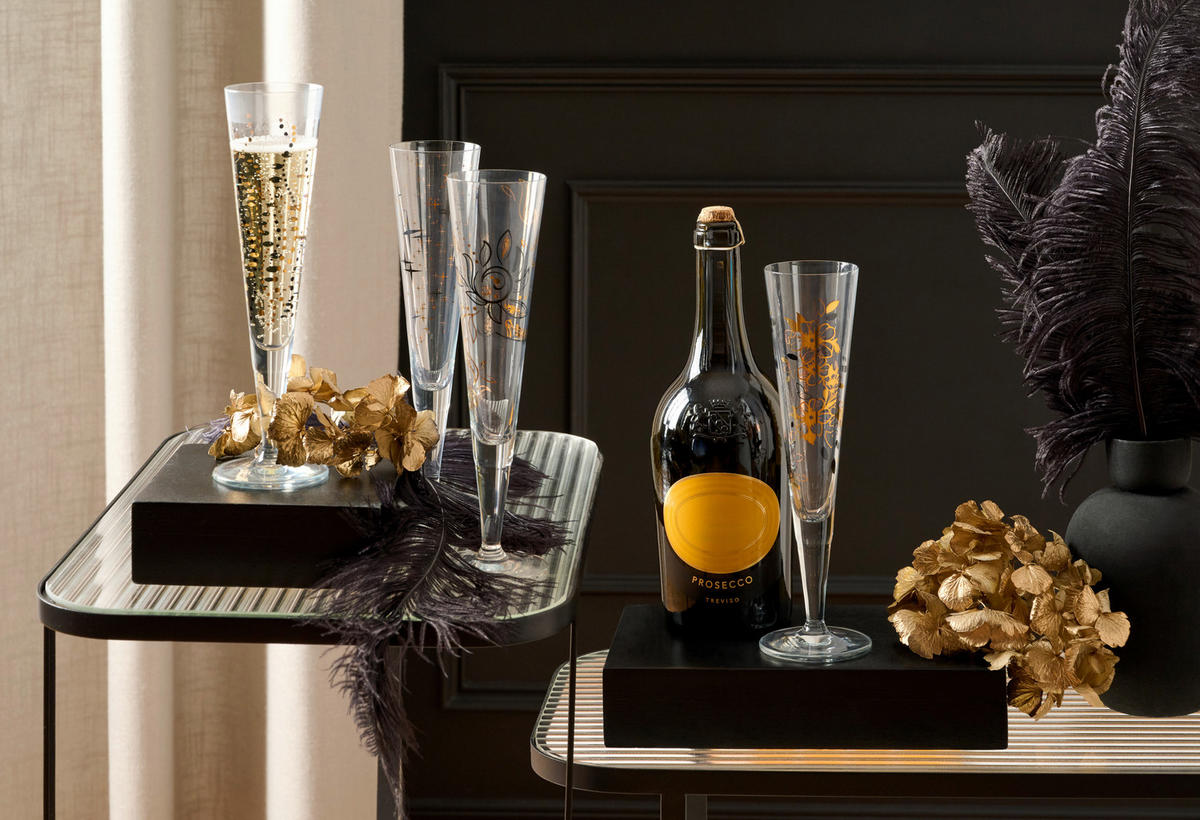 CHAMPAGNERGLAS Goldnacht 205 ml 4-teilig  - Goldfarben/Schwarz, Trend, Glas (7,2/24/7,2cm) - Ritzenhoff