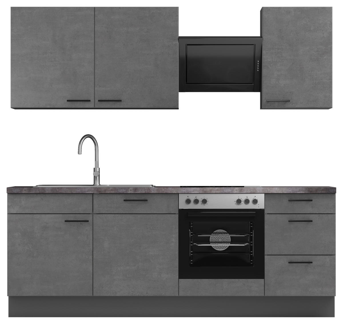 KÜCHENBLOCK 230 cm   in Graphitfarben, Dunkelgrau  - Dunkelgrau/Schwarz, MODERN, Holzwerkstoff/Metall (230cm) - Xora
