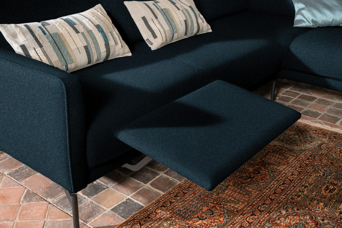 ECKSOFA in Flachgewebe, Struktur Dunkelblau  - Anthrazit/Dunkelblau, Design, Textil/Metall (254/230cm) - Johann Jakob