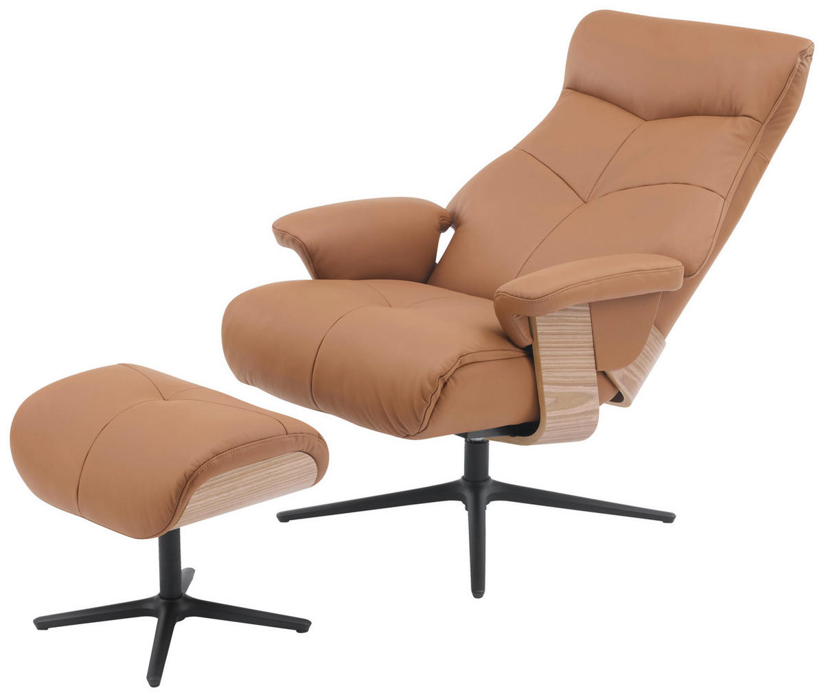 RELAXSESSELSET Lederlook Echtleder Hocker    - Schwarz/Braun, Design, Leder/Holz (78/111/81cm) - Livetastic
