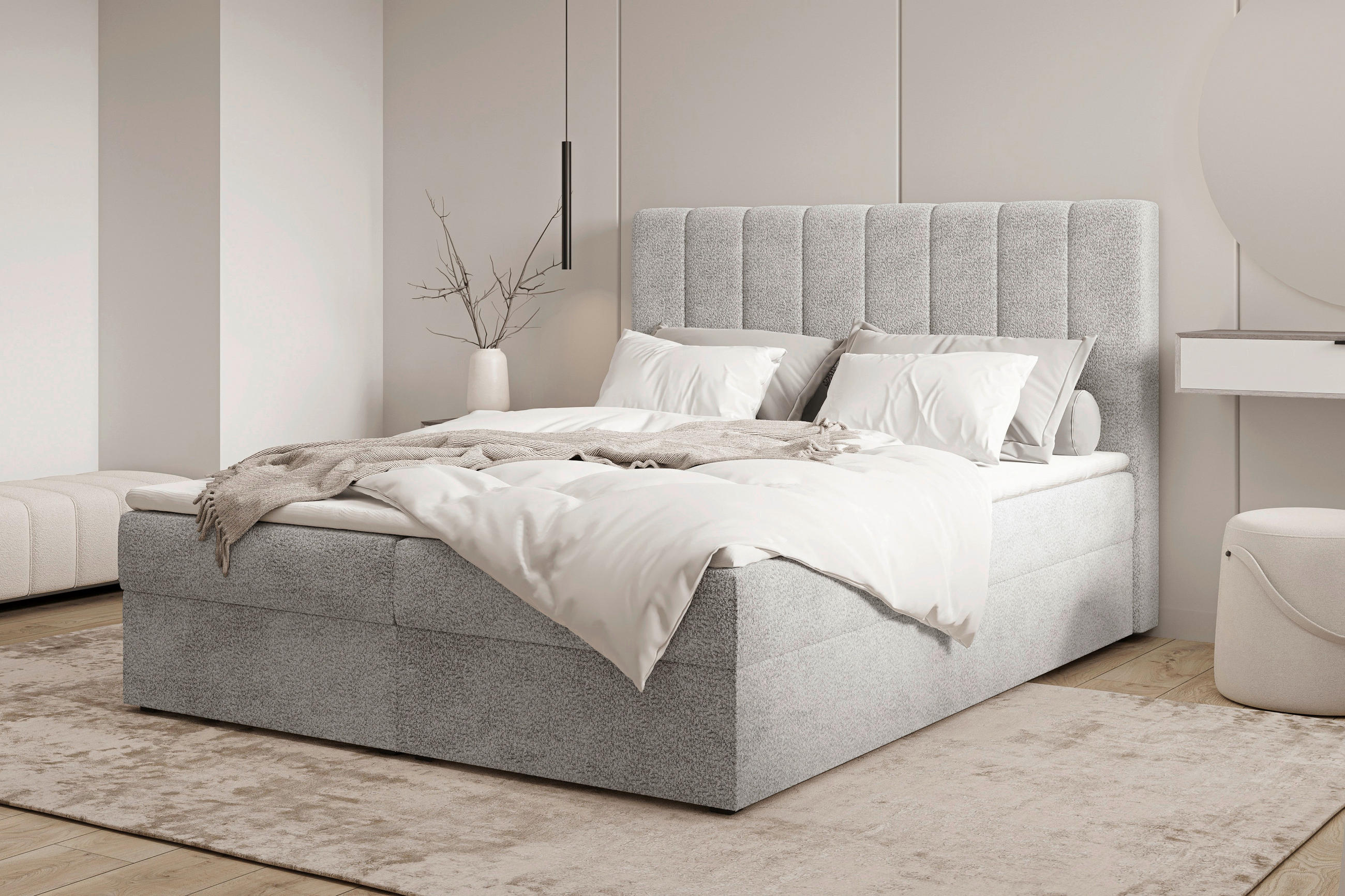 BOXBETT 160/200 cm,  in Grau, Bettkasten, Topper,  - Schwarz/Grau, MODERN, Holz/Kunststoff (160/200cm) - MID.YOU