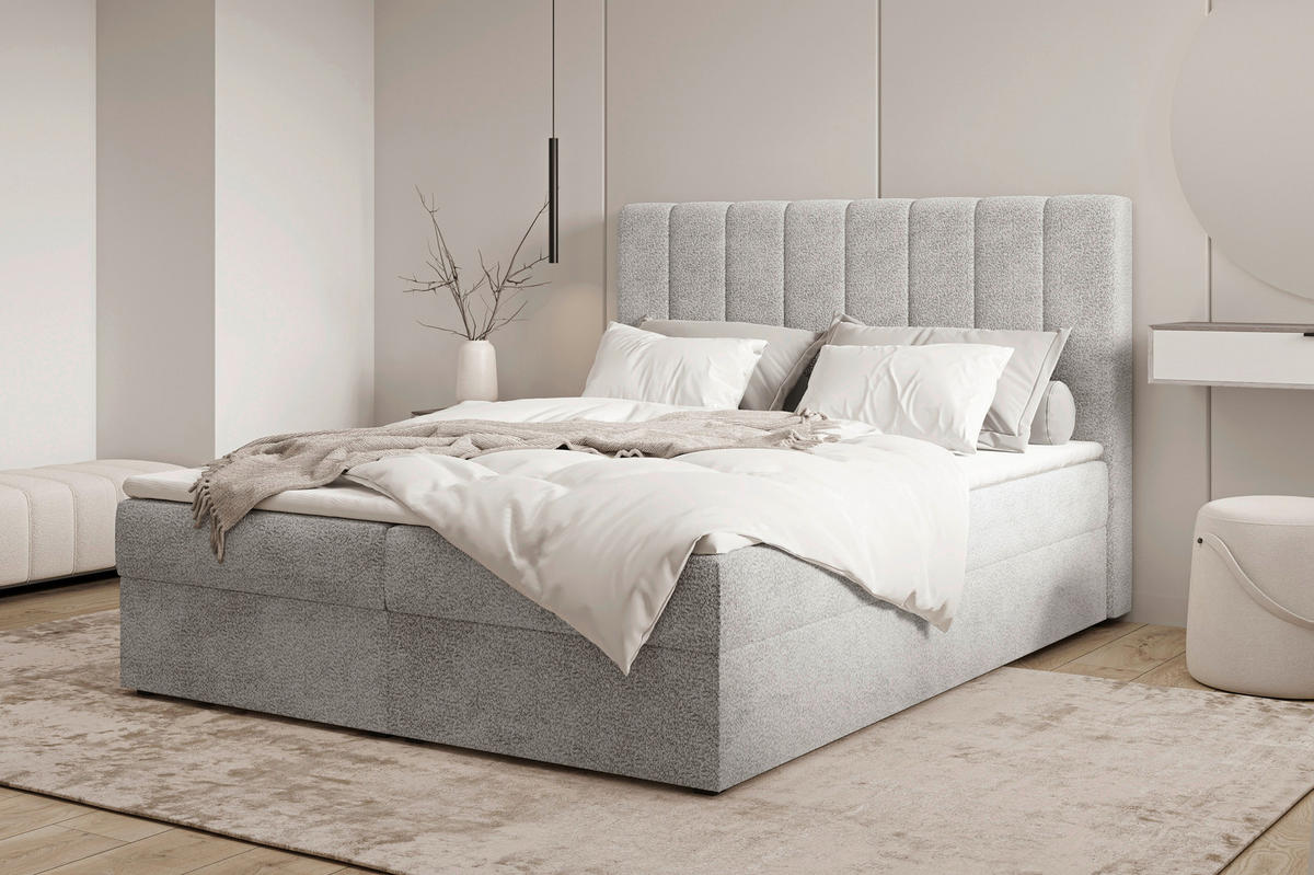 BOXBETT 160/200 cm,  in Grau, Bettkasten, Topper,  - Schwarz/Grau, MODERN, Holz/Kunststoff (160/200cm) - MID.YOU