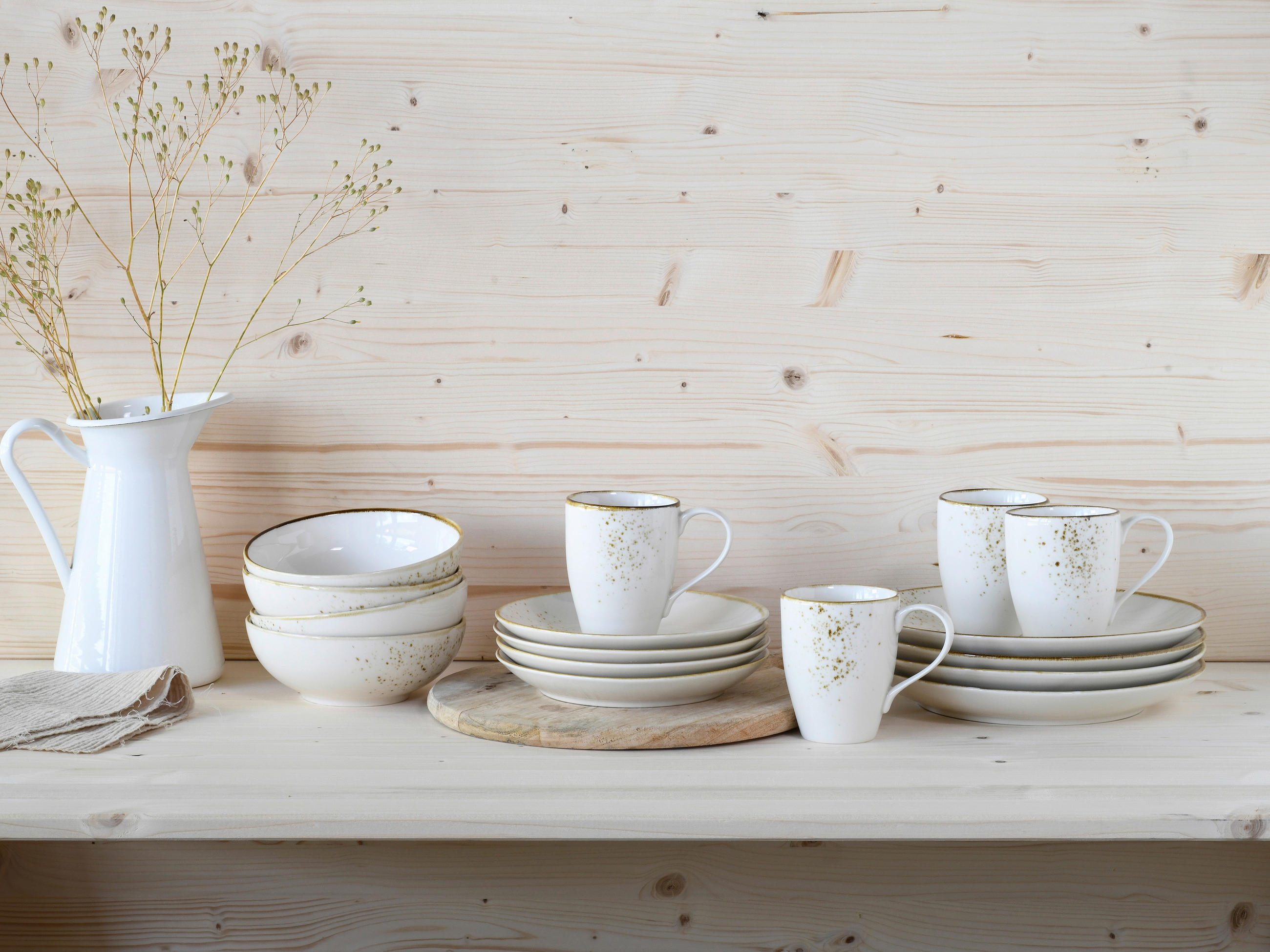 KOMBISERVICE Creme, Weiß 16-teilig Nature Collection Natural Living - Creme/Weiß, Basics, Keramik - Creatable