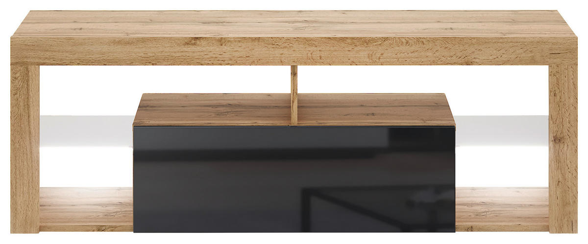 LOWBOARD EVEREST  in 140/50,5/35 cm  - Eiche Wotan/Schwarz, Design, Glas/Holzwerkstoff (140/50,5/35cm) - Livetastic