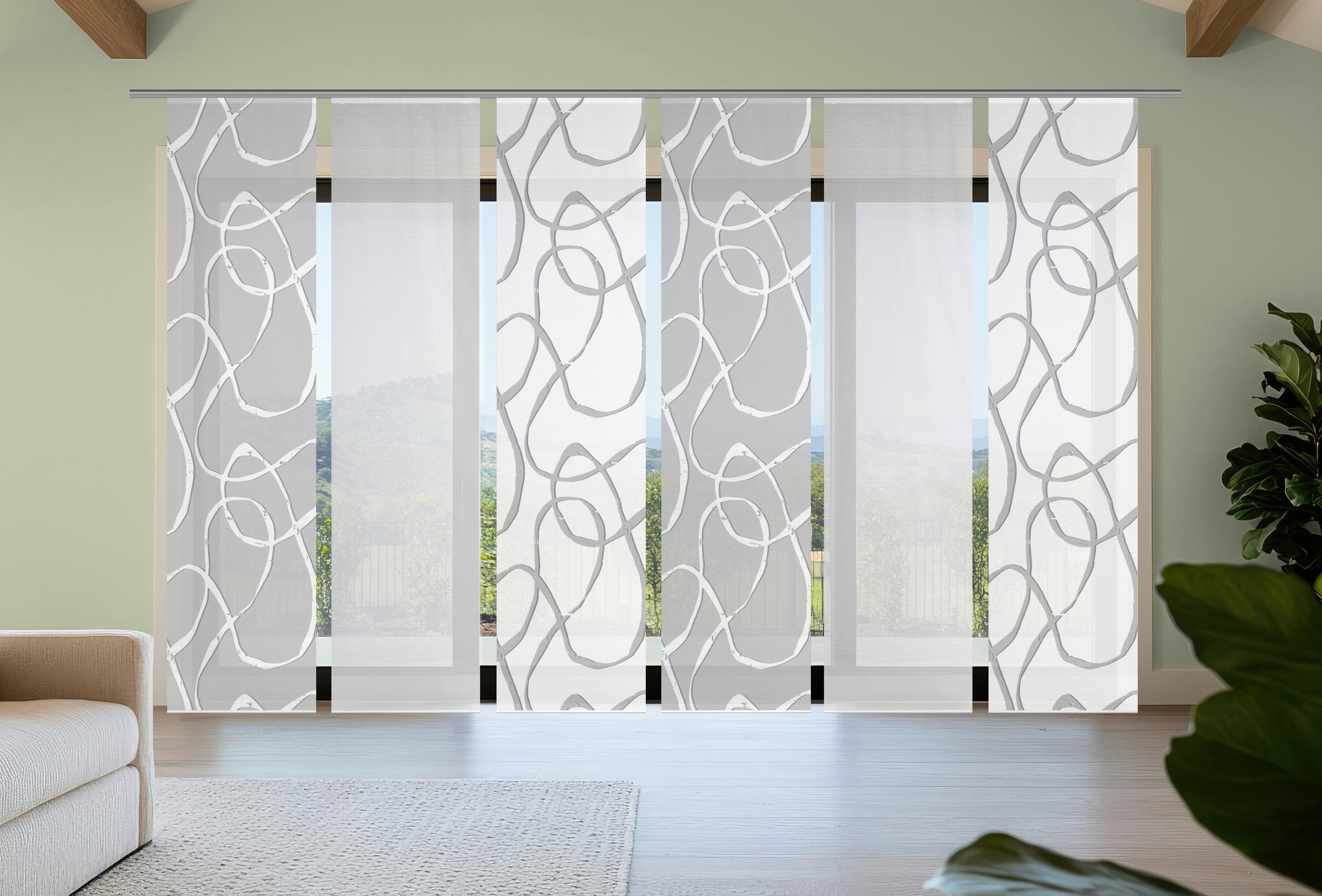 FLÄCHENVORHANG  6 Stück  blickdicht  60/260 cm   - Grau Hochglanz/Weiß, KONVENTIONELL, Textil (60/260cm)