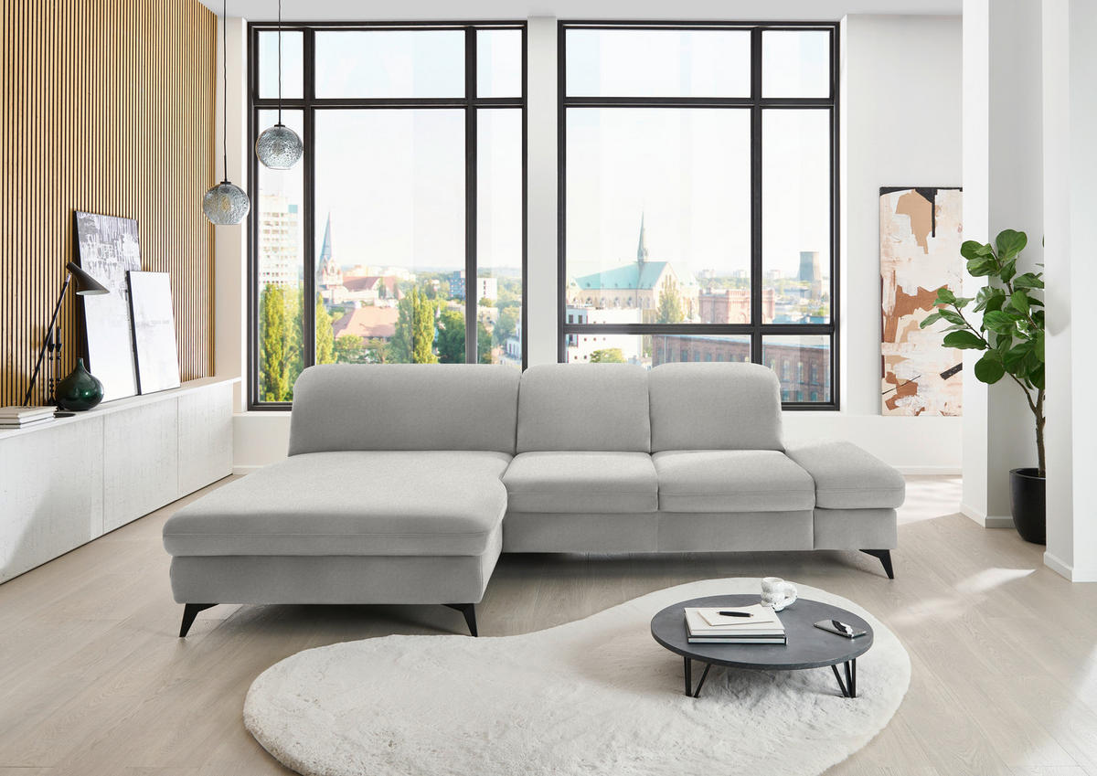 ECKSOFA Chenille Cappuccino  - Schwarz/Cappuccino, Design, Textil/Metall (198/288cm) - Beldomo Style