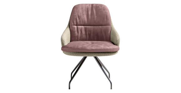 ARMLEHNSTUHL  Beinauswahl, Sitzfläche 360° drehbar, Stoff-/Lederauswahl Velours  Naturfarben, Rosa  - Schwarz/Naturfarben, Design, Textil/Metall (60/86/66cm) - Dieter Knoll