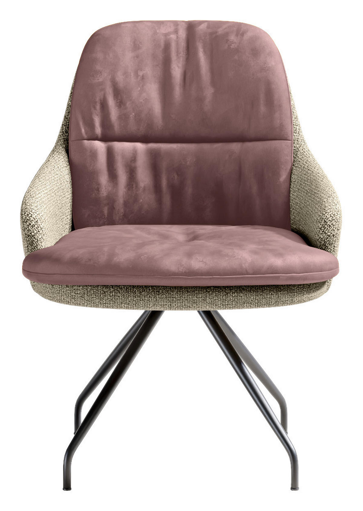 ARMLEHNSTUHL  Beinauswahl, Sitzfläche 360° drehbar, Stoff-/Lederauswahl Velours  Naturfarben, Rosa  - Schwarz/Naturfarben, Design, Textil/Metall (60/86/66cm) - Dieter Knoll