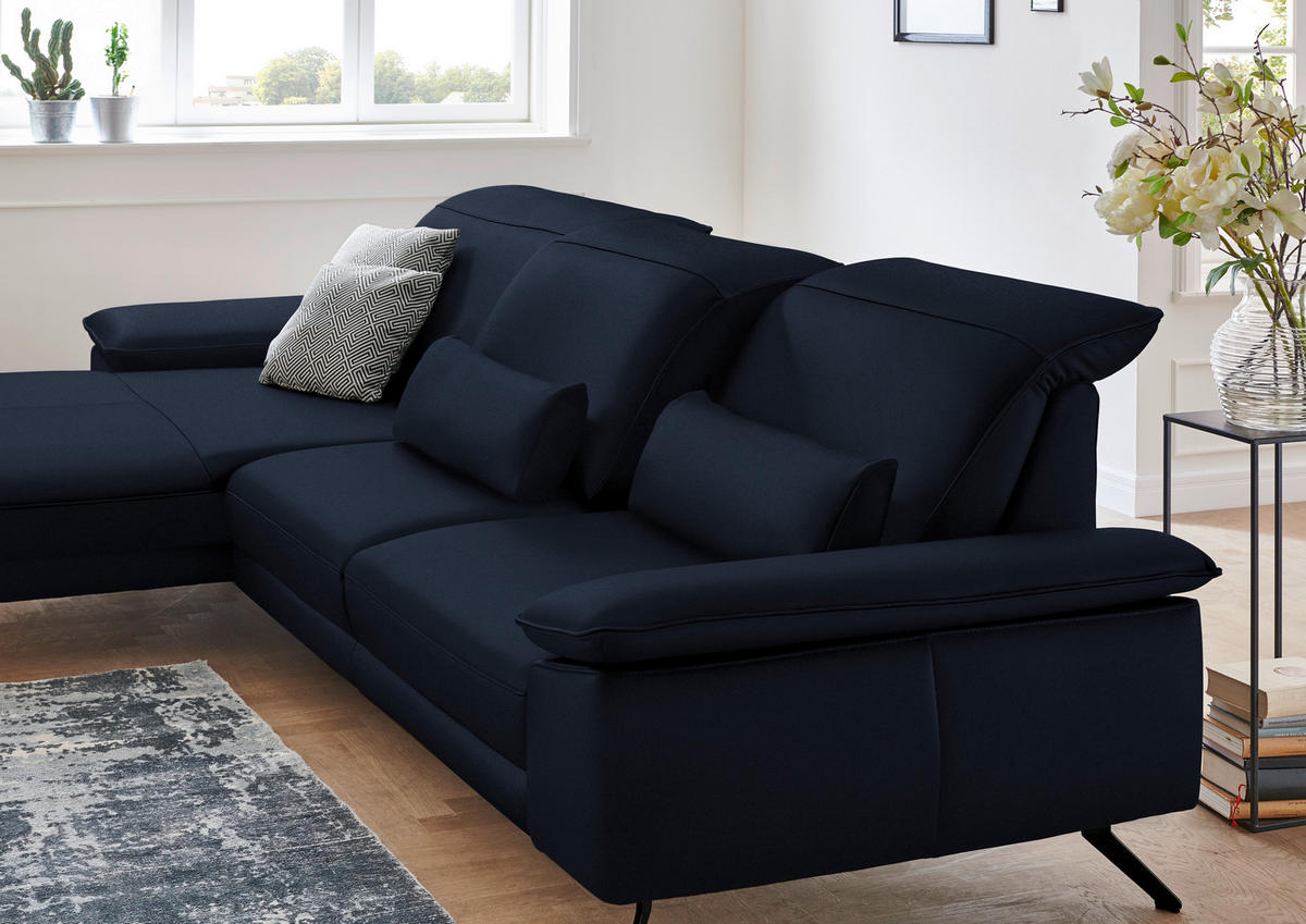 ECKSOFA in Echtleder Dunkelblau  - Schwarz/Dunkelblau, Design, Leder/Metall (193/328cm) - Dieter Knoll