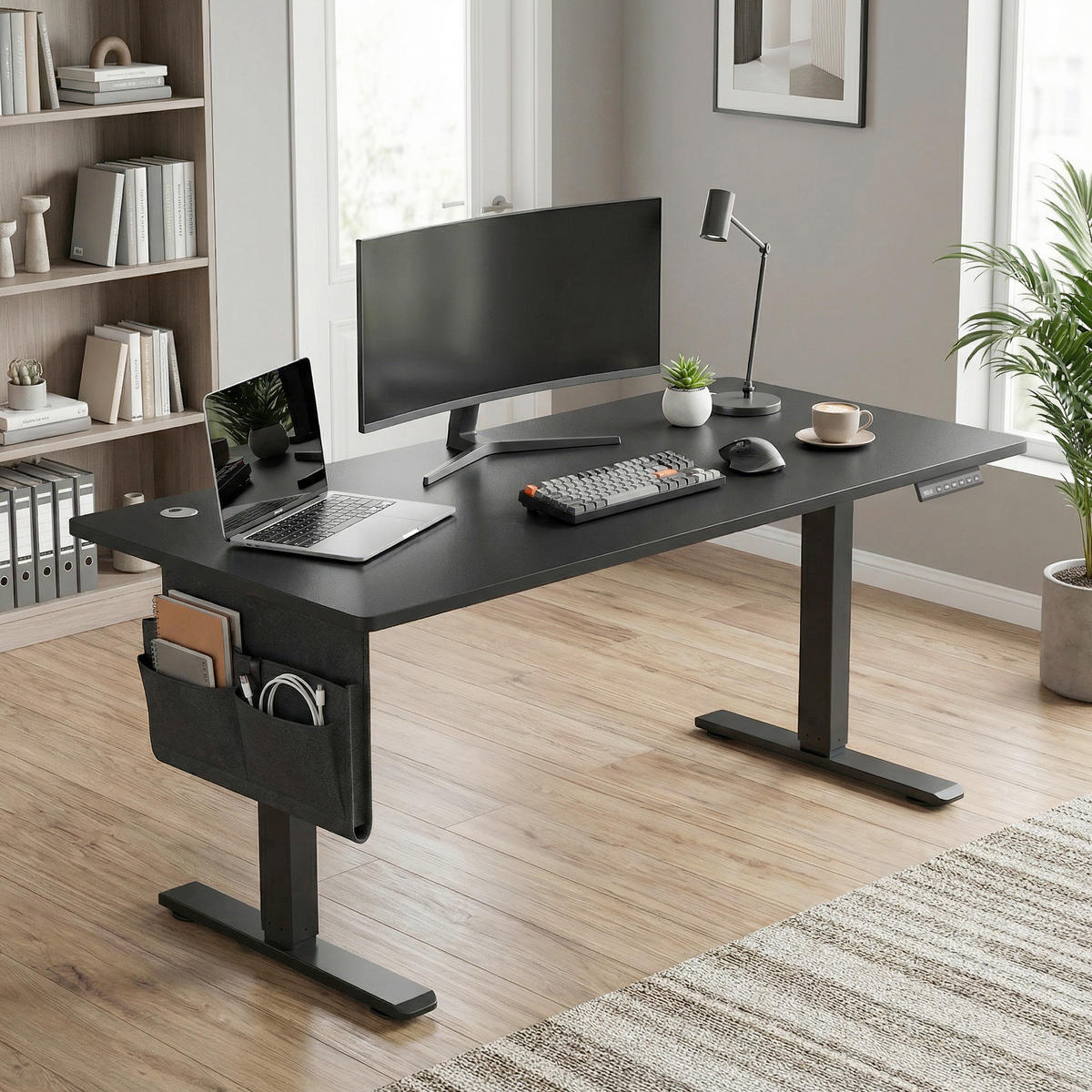 SCHREIBTISCH 140/60/72-120 cm Schwarz elektrisch höhenverstellbar  - Schwarz/Weiß, Basics, Holzwerkstoff/Metall (140/60/72-120cm) - Boxxx