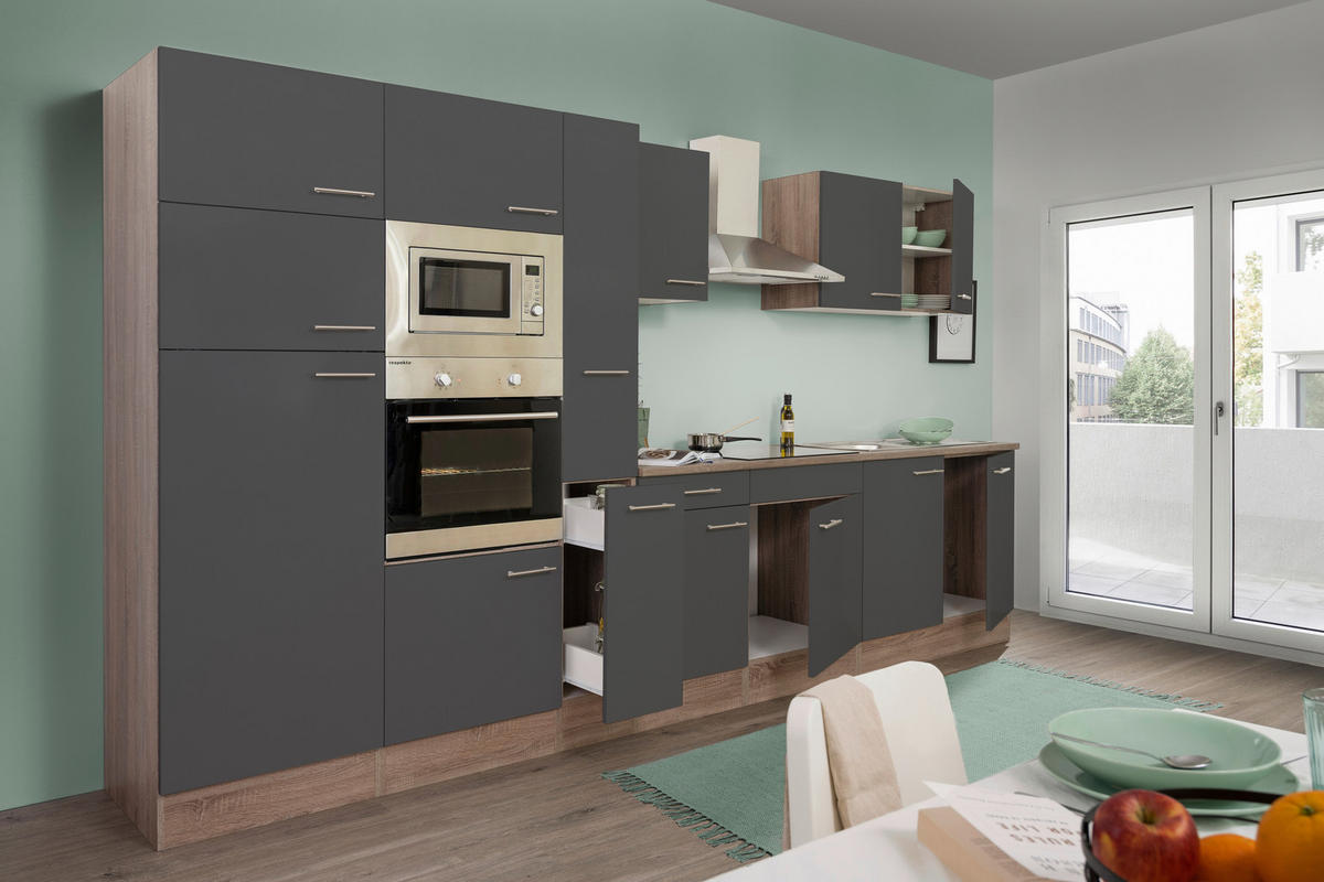 KÜCHENLEERBLOCK 360 cm   in Grau  - Edelstahlfarben/Eichefarben, Basics, Holzwerkstoff/Metall (360cm) - Respekta