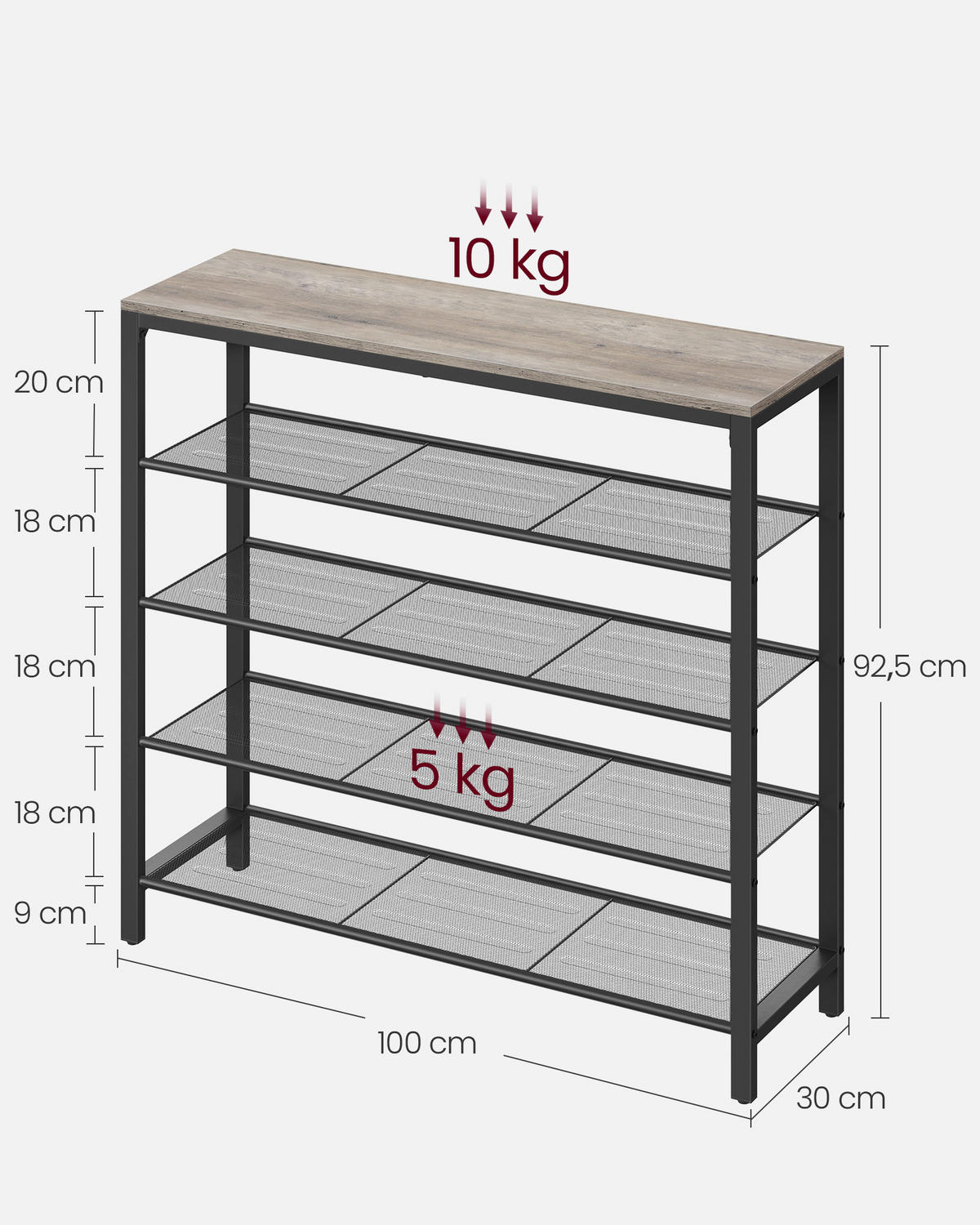 REGÁL NA TOPÁNKY, čierna, sivobéžová, 100/92,5/30 cm - čierna/sivobéžová, Trend, kov/kompozitné drevo (100/92,5/30cm) - Boxxx