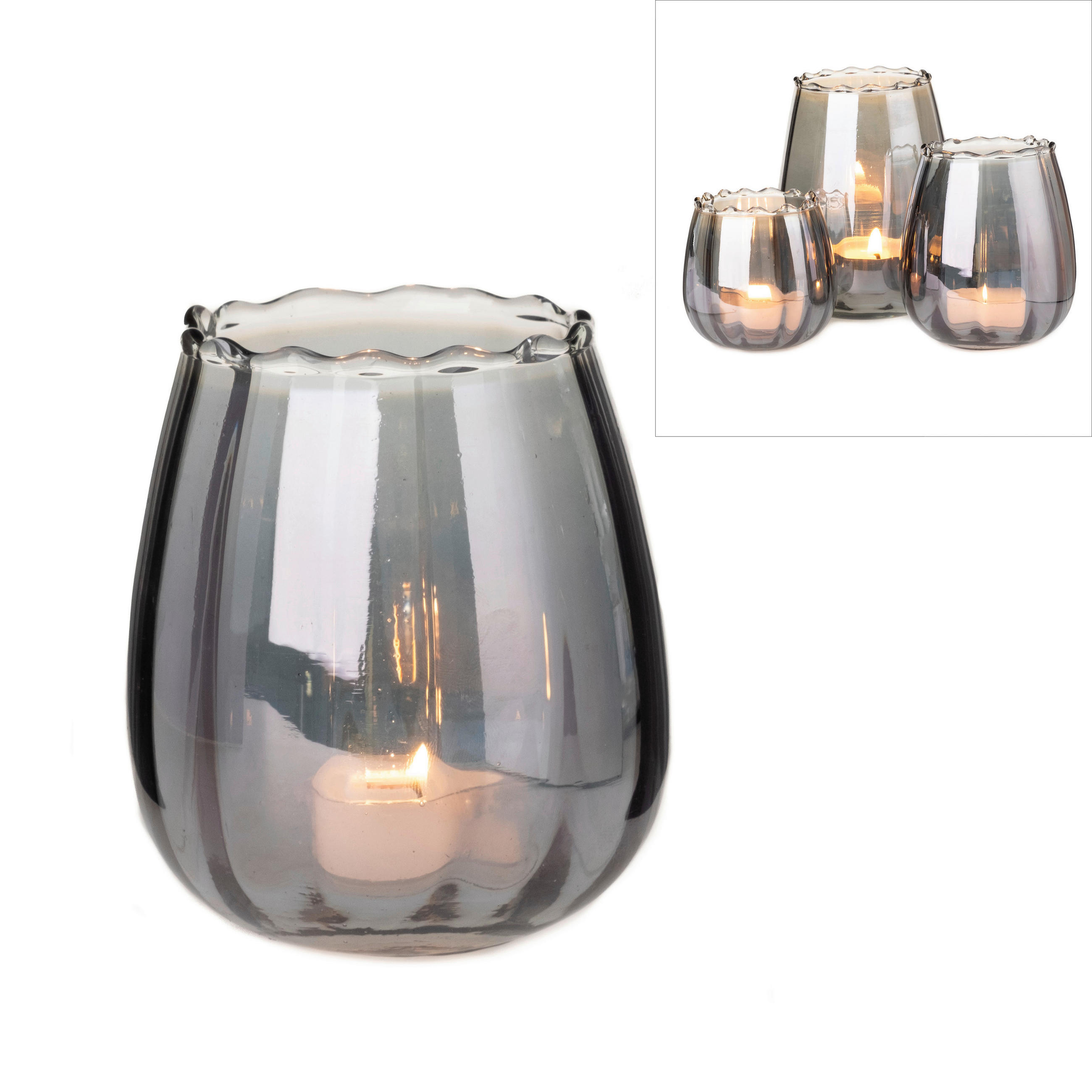 TEELICHTGLAS - Grau, ROMANTIK / LANDHAUS, Glas (9/9cm)