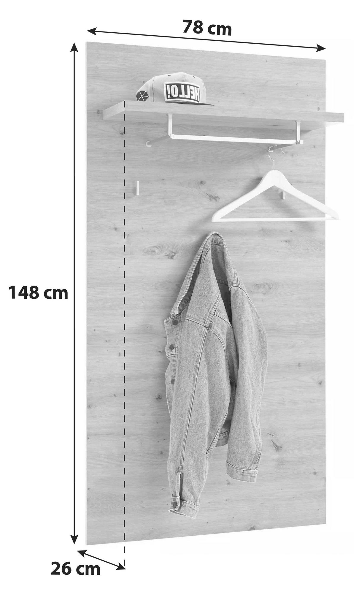 GARDEROBENPANEEL  in 78/148/26 cm  - Eichefarben, MODERN, Holzwerkstoff (78/148/26cm) - MID.YOU
