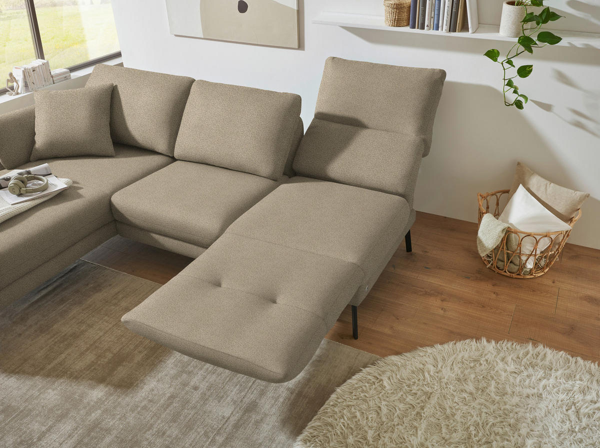 ECKSOFA  in Flachgewebe Hellbraun  175-224/255-365 cm  - Hellbraun/Schwarz, Design, Textil/Metall (175-224/255-365cm) - Dieter Knoll