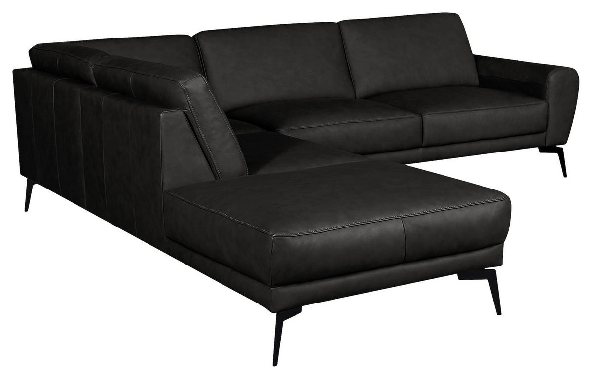 ECKSOFA in Echtleder Schwarz  - Schwarz, Design, Leder/Metall (250/273cm) - Livetastic