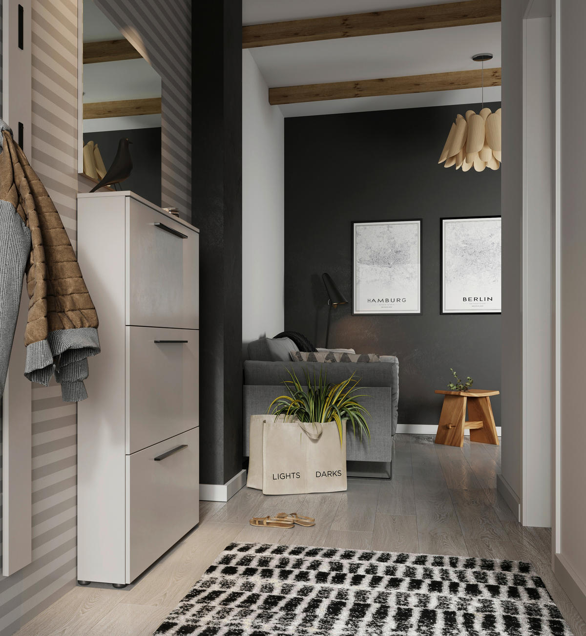 GARDEROBE 3-teilig  in 130/200/19 cm  - Kaschmir, Basics, Glas/Holzwerkstoff (130/200/19cm)