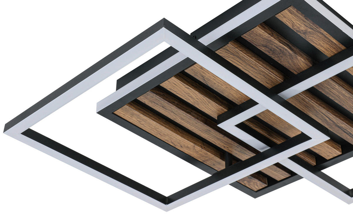 STROPNA SVETILKA 45/45/9,5 cm   - črna/barve hrasta, Trend, kovina/umetna masa (45/45/9,5cm) - Novel