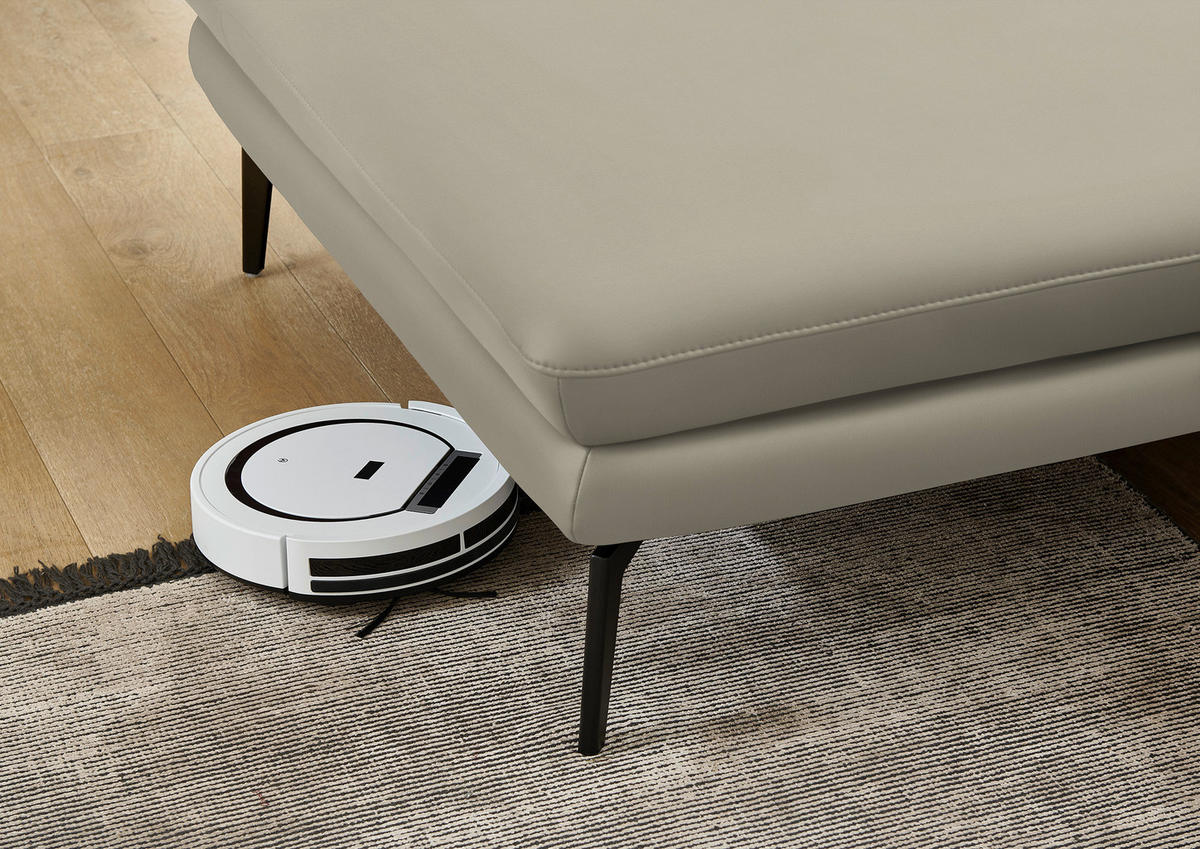 ECKSOFA in Echtleder Ecru  - Ecru/Schwarz, Design, Leder/Metall (180/310cm) - Dieter Knoll