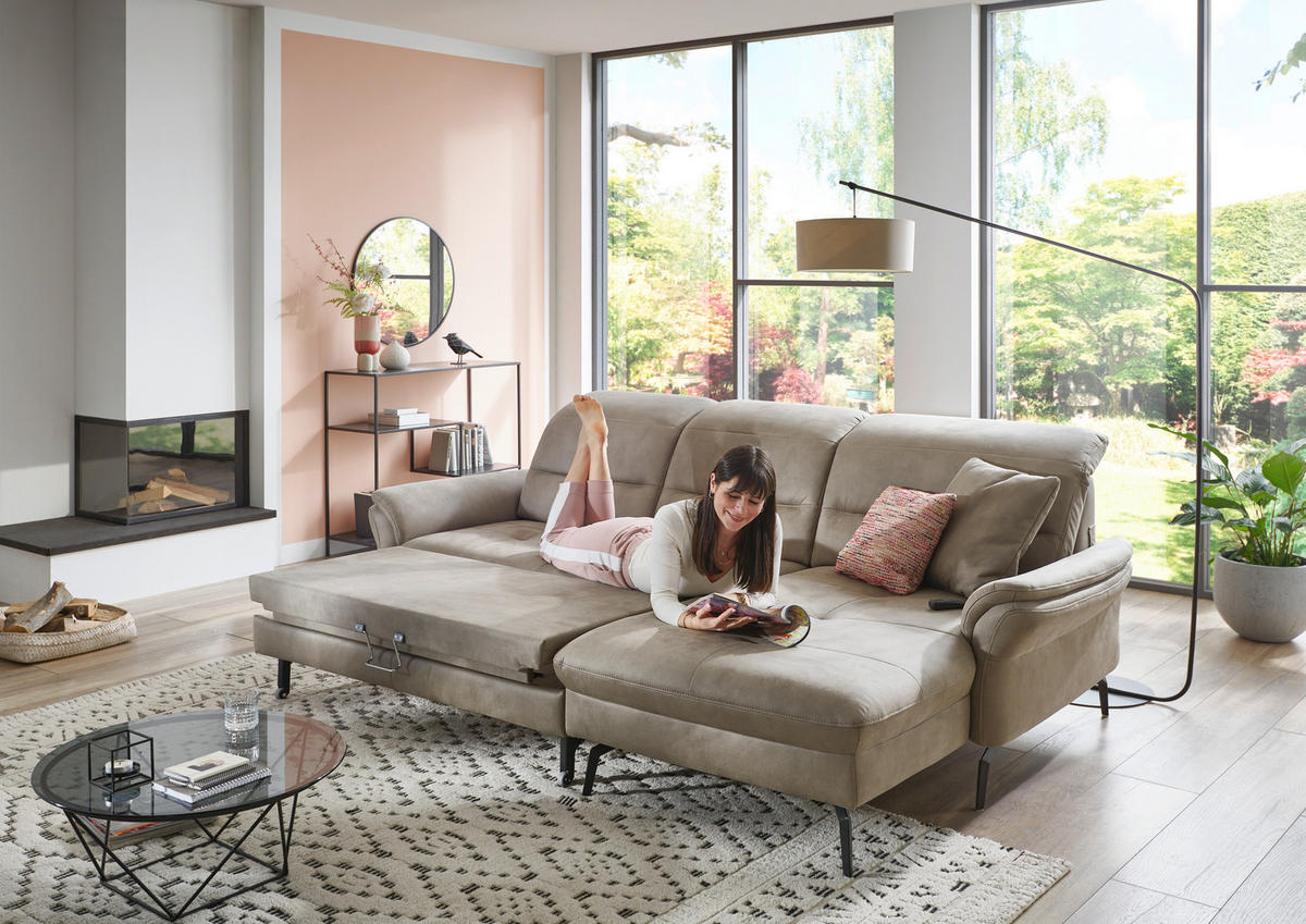 ECKSOFA in Flachgewebe Graubraun  - Graubraun/Schwarz, Konventionell, Textil/Metall (260/181cm) - Beldomo Speed
