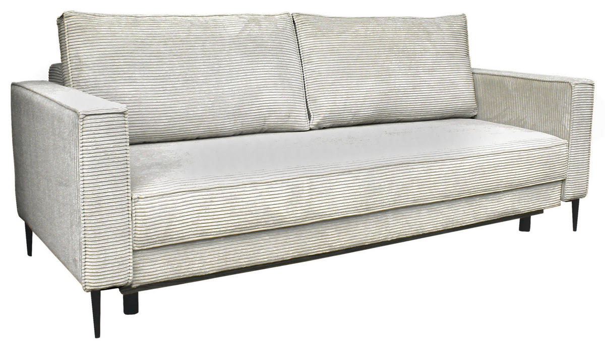 SCHLAFSOFA Cord Naturfarben  inkl. Rückenkissen, Bettkasten, Schlaffunktion, Rücken echt, Liegefläche im Originalstoff  - Schwarz/Naturfarben, KONVENTIONELL, Textil/Metall (222/93/98cm) - Carryhome