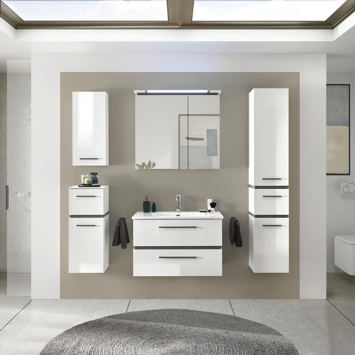 BADEZIMMER 3-teilig  in 81 cm  - Weiß/Grau, Design, Glas/Holzwerkstoff (81cm) - Musterring