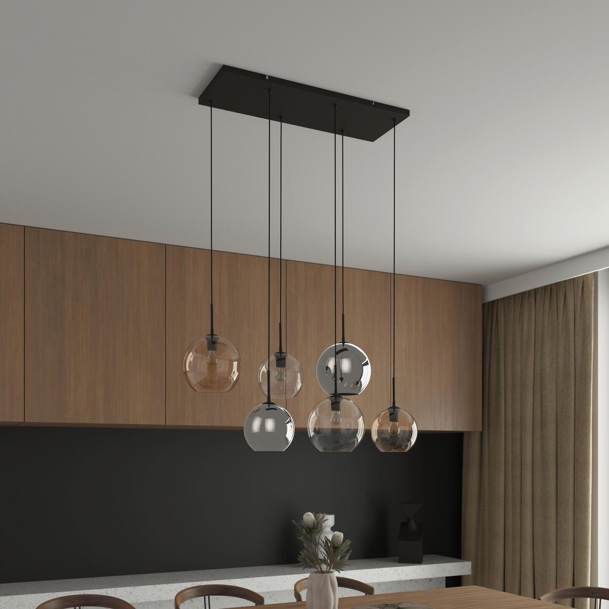 HÄNGELEUCHTE Amelie 97,5/42,5/150 cm   - Klar/Bernsteinfarben, Basics, Glas/Metall (97,5/42,5/150cm) - Novel