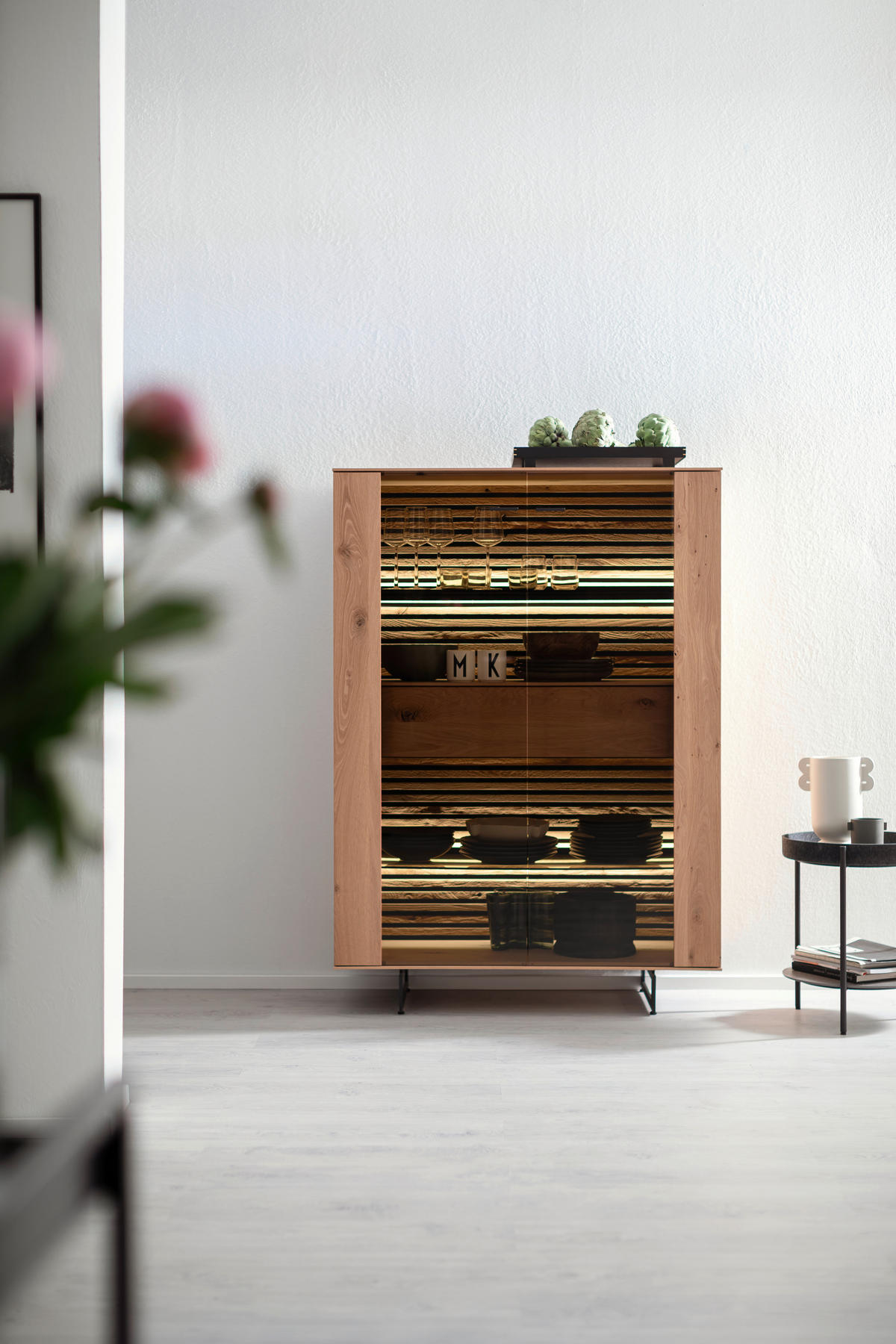 HIGHBOARD Eichefarben  106/138/44 cm  - Eichefarben/Anthrazit, Design, Glas/Holz (106/138/44cm) - Schöner Wohnen