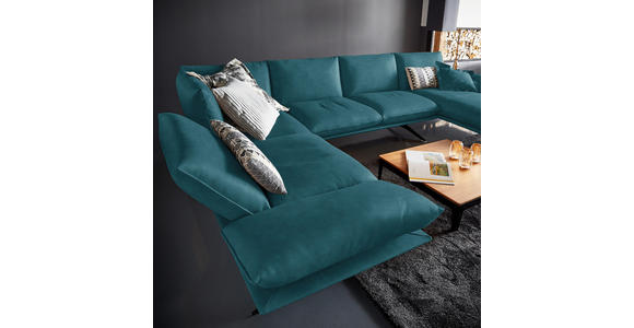 WOHNLANDSCHAFT in Echtleder Petrol - Petrol/Schwarz, Natur, Leder/Metall (217/359/155cm) - Dieter Knoll