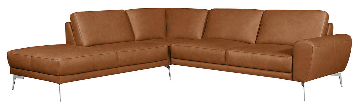 ECKSOFA in Echtleder Cognac  - Chromfarben/Cognac, Design, Leder/Metall (250/273cm) - Livetastic