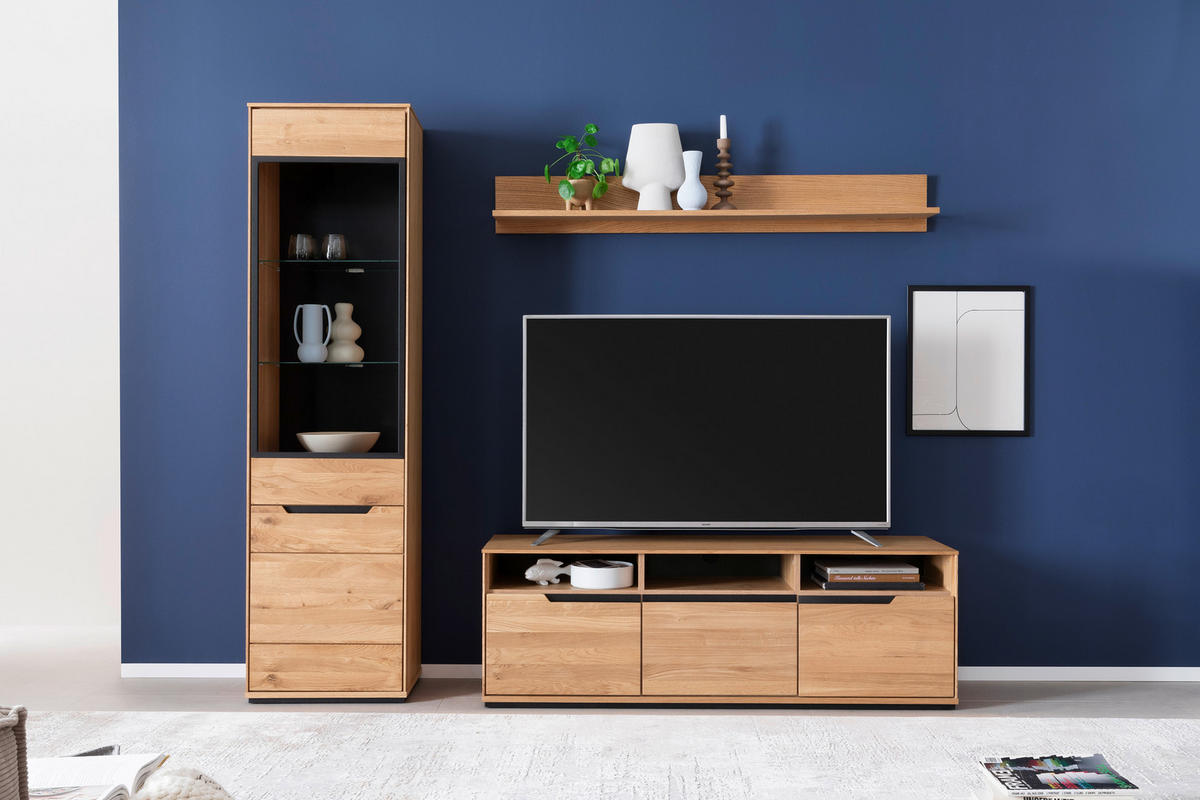 VITRINE  in furniert, massiv Wildeiche Wildeiche - Wildeiche/Schwarz, Natur, Glas/Holz (53/196/41cm) - Linea Natura