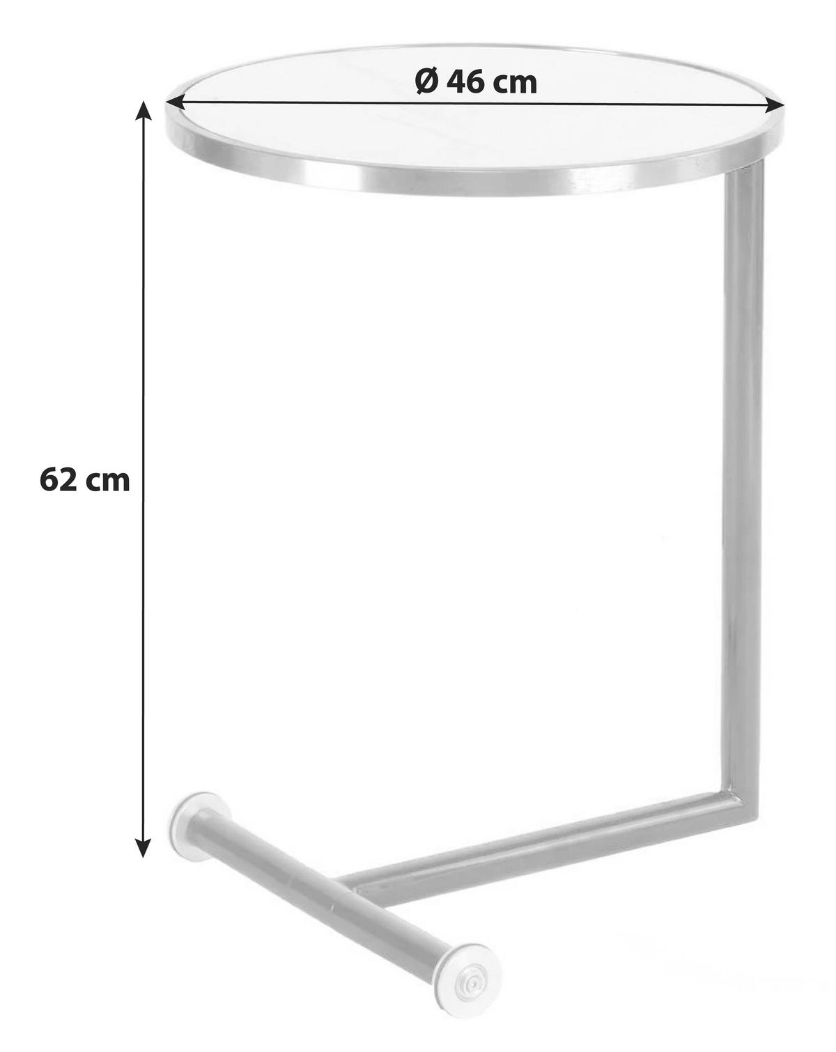ODKLÁDACÍ STOLEK, barvy stříbra, bílá - bílá/barvy stříbra, Basics, kov/sklo (46/46/62cm)