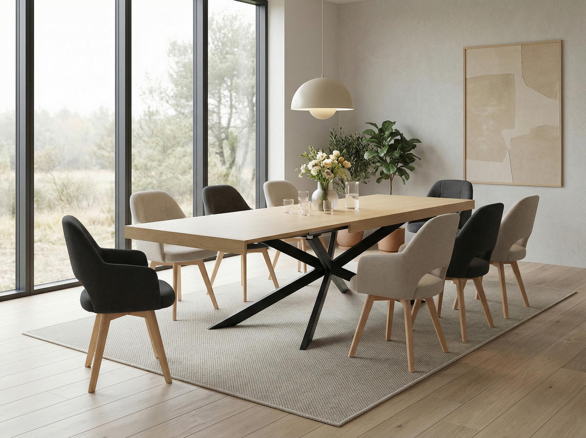 SESSELSET in Webstoff, Mikrofaser Anthrazit  - Anthrazit/Buchefarben, MODERN, Holz/Textil (57/88/61cm) - P & B