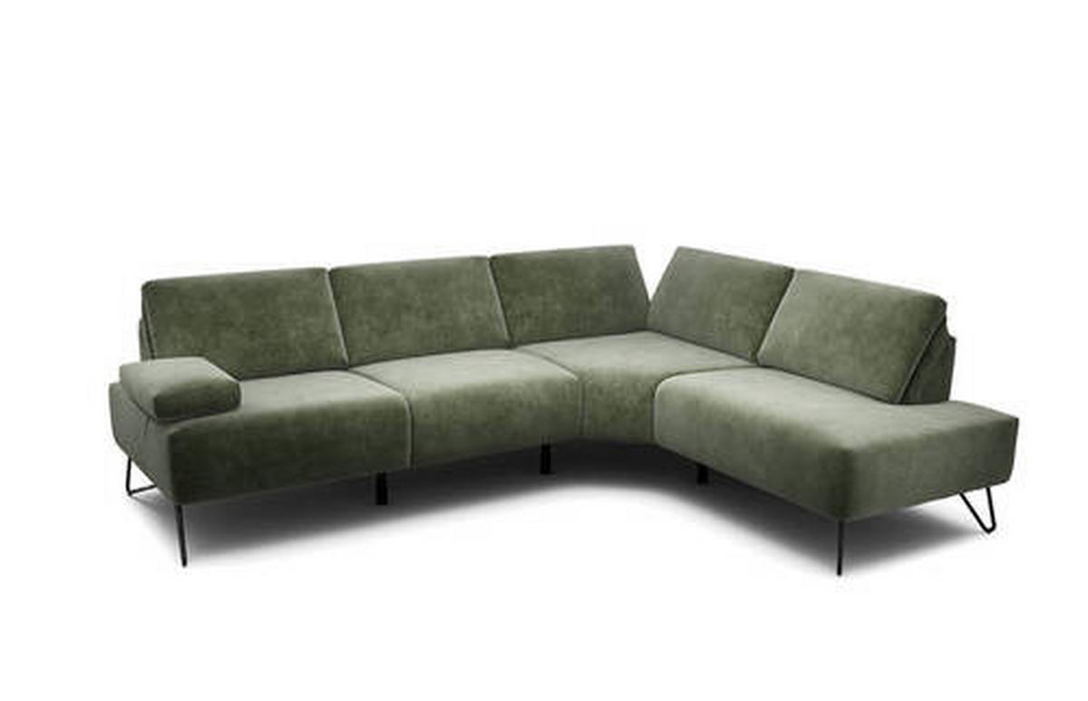 ECKSOFA in Samt Waldgrün  248-263/193 cm  - Waldgrün/Schwarz, Design, Textil/Metall (248-263/193cm) - SENSOO