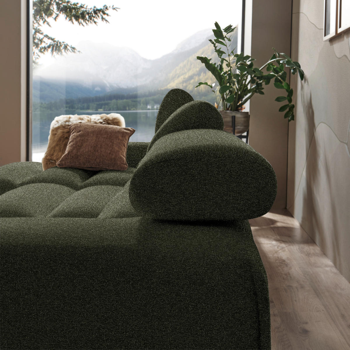 HÖRNSOFFA i velour mörkgrön  - mörkgrön, Natur, trä/textil (150/329cm) - Livetastic