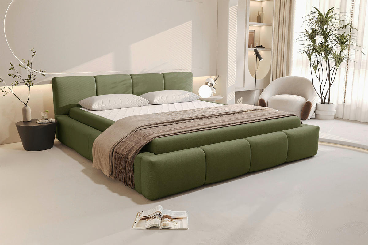 POLSTERBETT 180/200 cm,  in Grün, Lattenrost, Bettkasten,  - Schwarz/Grün, Design, Holz/Textil (180/200cm) - Xora