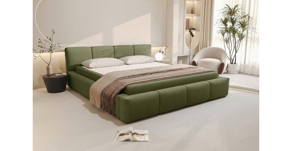 POLSTERBETT 180/200 cm,  in Grün, Lattenrost, Bettkasten,  - Schwarz/Grün, Design, Holz/Textil (180/200cm) - Xora