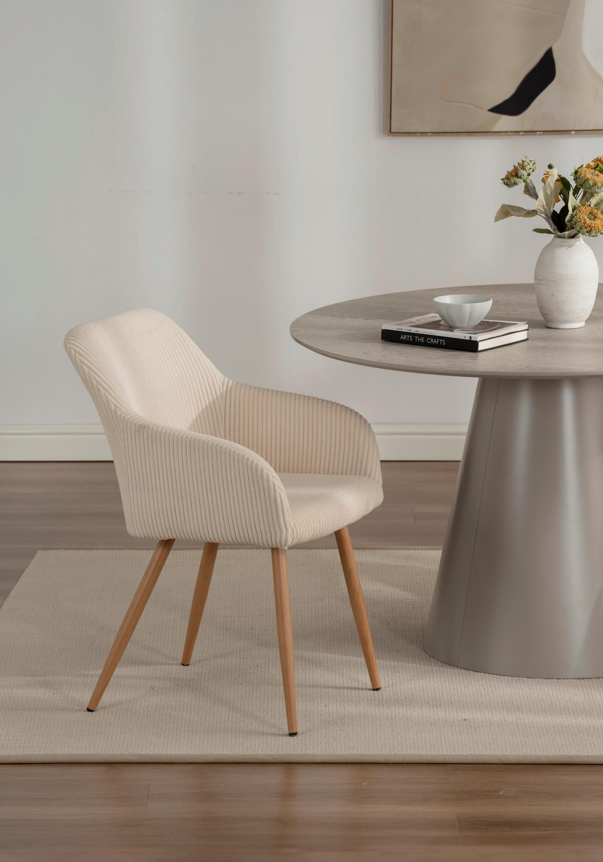 ARMLEHNSTUHL  in Eisen Cord  - Eichefarben/Beige, Trend, Holz/Textil (55/84/60cm) - Livetastic