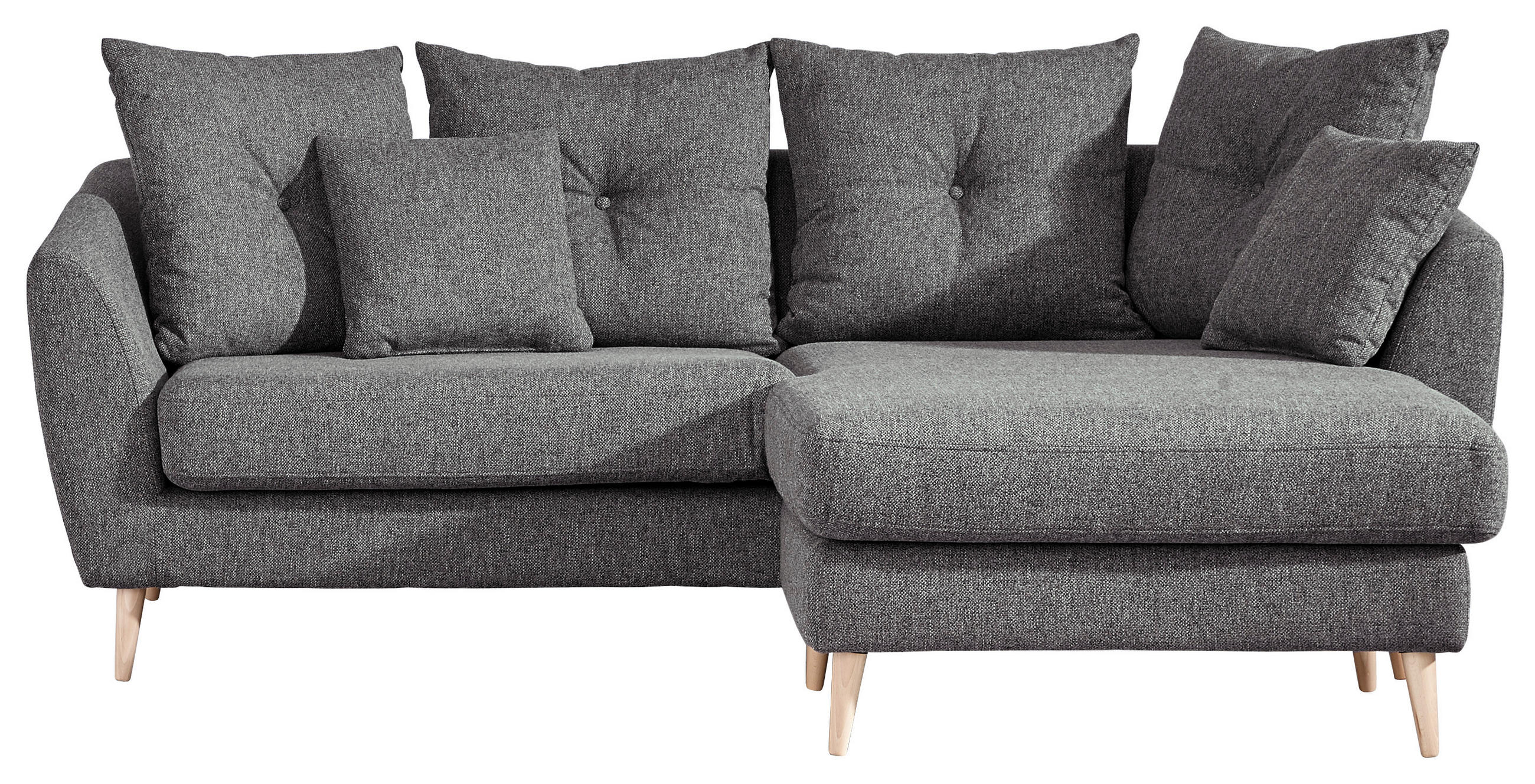 ECKSOFA Dunkelgrau Flachgewebe  - Dunkelgrau/Buchefarben, KONVENTIONELL, Holz/Textil (210/156cm) - Carryhome