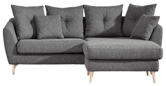 ECKSOFA in Flachgewebe Dunkelgrau  - Dunkelgrau/Buchefarben, KONVENTIONELL, Holz/Textil (210/156cm) - Carryhome