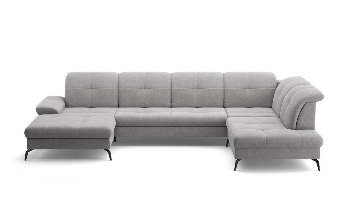 WOHNLANDSCHAFT in Flachgewebe Hellgrau  - Hellgrau/Schwarz, Konventionell, Textil/Metall (185/357/231cm) - Sit & More