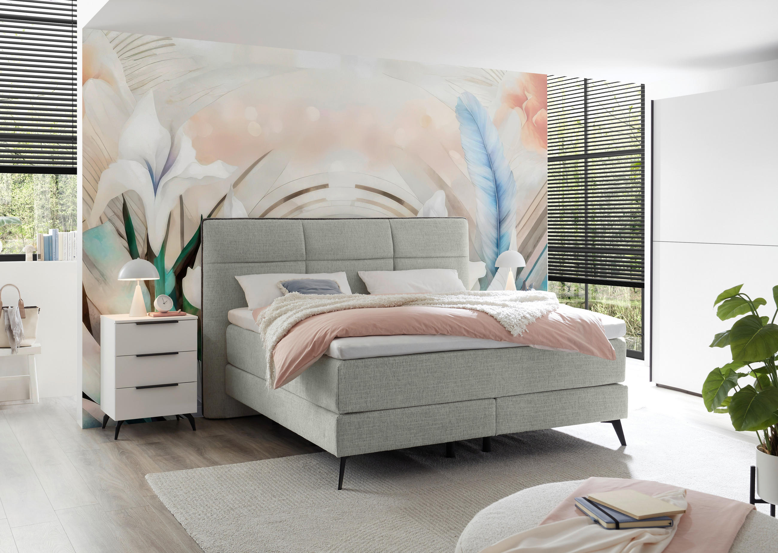 BOXSPRINGBETT 180/200 cm  in Hellgrau  - Hellgrau/Schwarz, Design, Textil/Metall (180/200cm) - Musterring