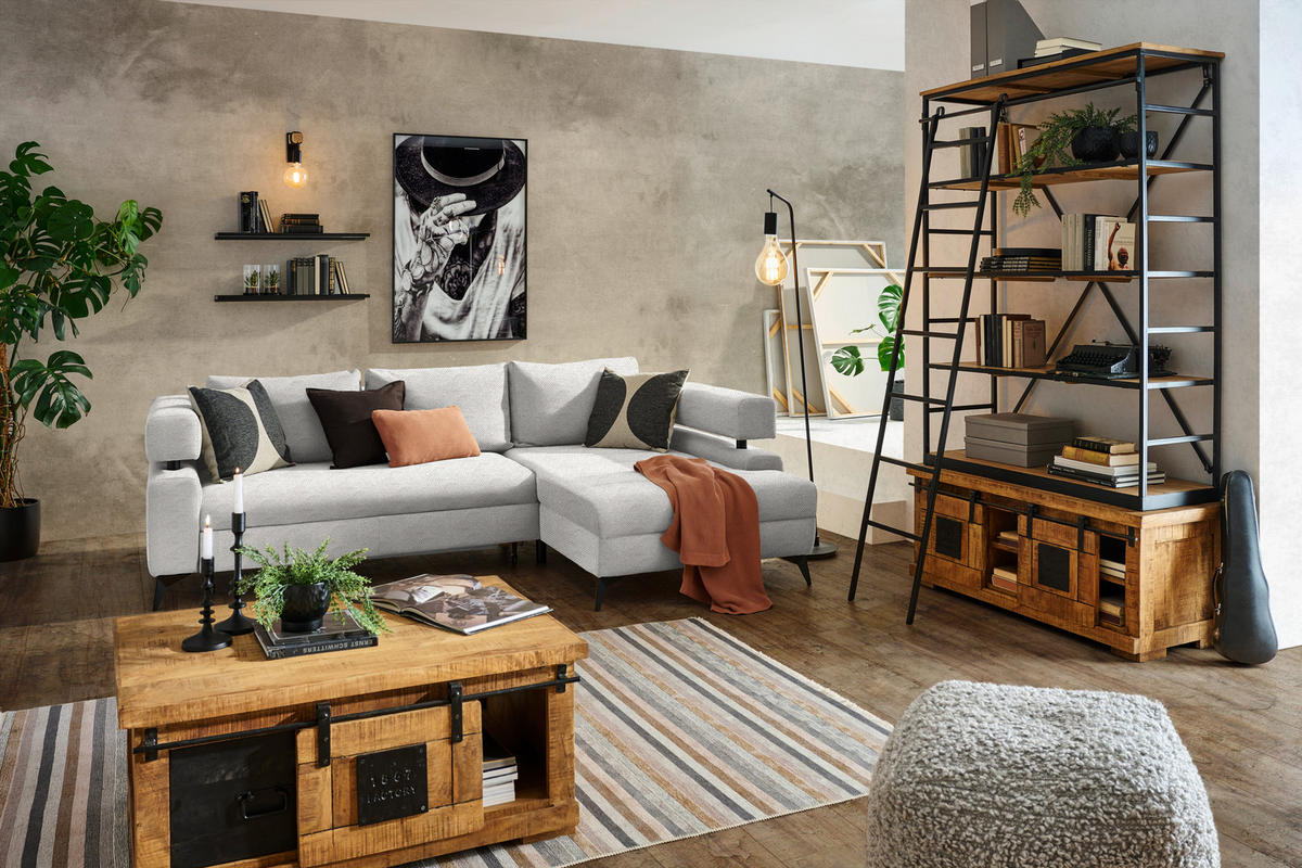 ECKSOFA in Chenille Creme  - Creme/Schwarz, Konventionell, Textil/Metall (265/184cm) - Hom`in