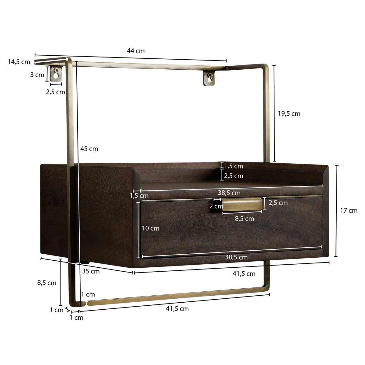 NOĆNI ORMARIĆ     - tamno smeđa/zlatne boje, Design, metal/drvo (44/45/35cm) - MID.YOU