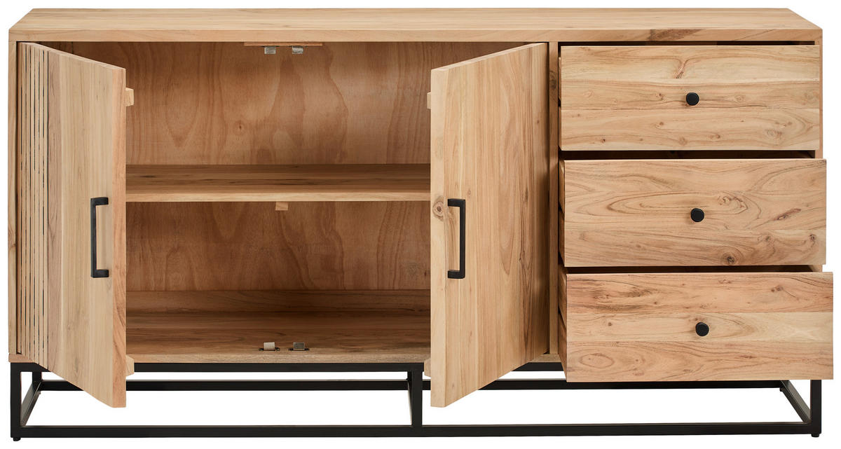 SIDEBOARD  160/80/42 cm 3 Schublade(n)  - Schwarz/Naturfarben, Design, Holz/Metall (160/80/42cm) - Livetastic