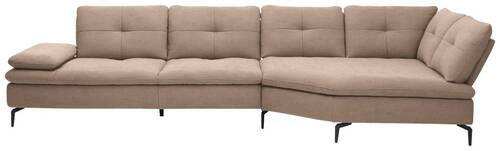 ECKSOFA in Flachgewebe Taupe  - Taupe/Schwarz, Design, Textil/Metall (344/157cm) - Chilliano