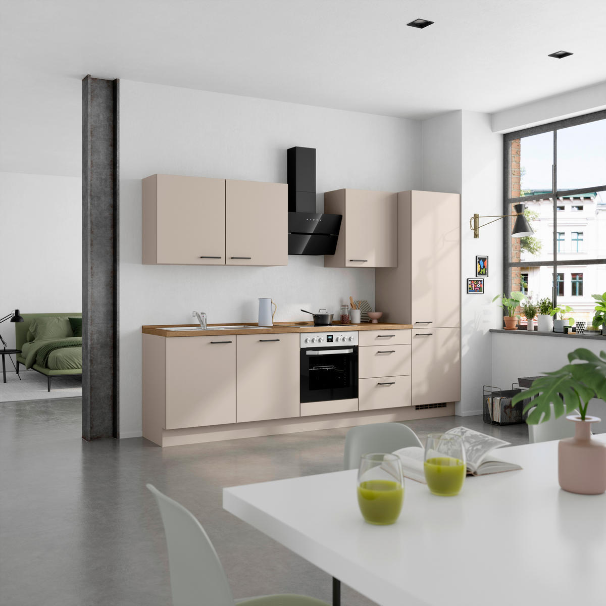 KÜCHENLEERBLOCK 300 cm   in Eichefarben, Sandfarben  - Sandfarben/Eichefarben, MODERN, Holzwerkstoff/Metall (300cm) - Nobilia