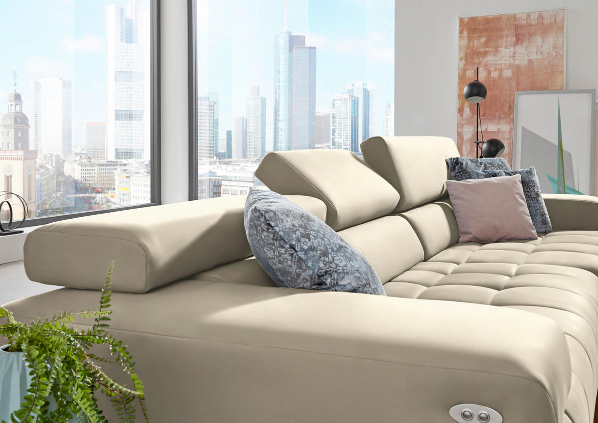 ECKSOFA Mikrofaser Naturfarben  - Silberfarben/Naturfarben, Design, Textil/Metall (335/190cm) - Beldomo Speed
